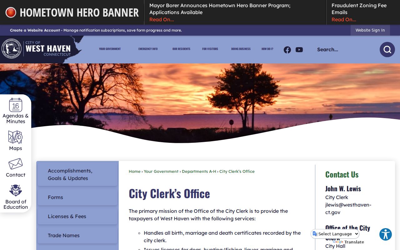 West Haven residents directory City Clerk records route
