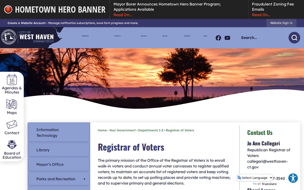 West Haven residents directory Registrar of Voters page