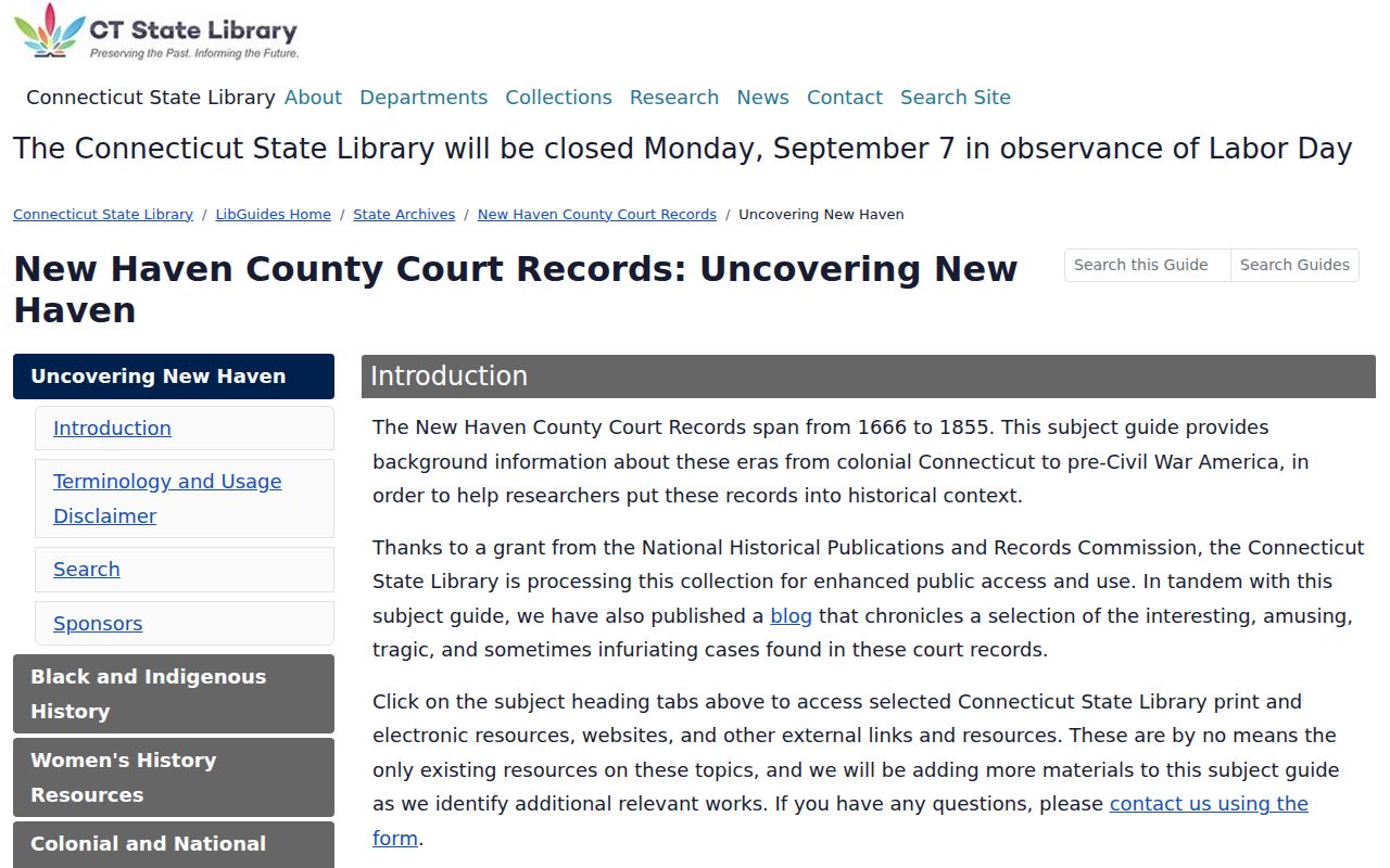 Connecticut State Library guide to New Haven-area archives and house history
