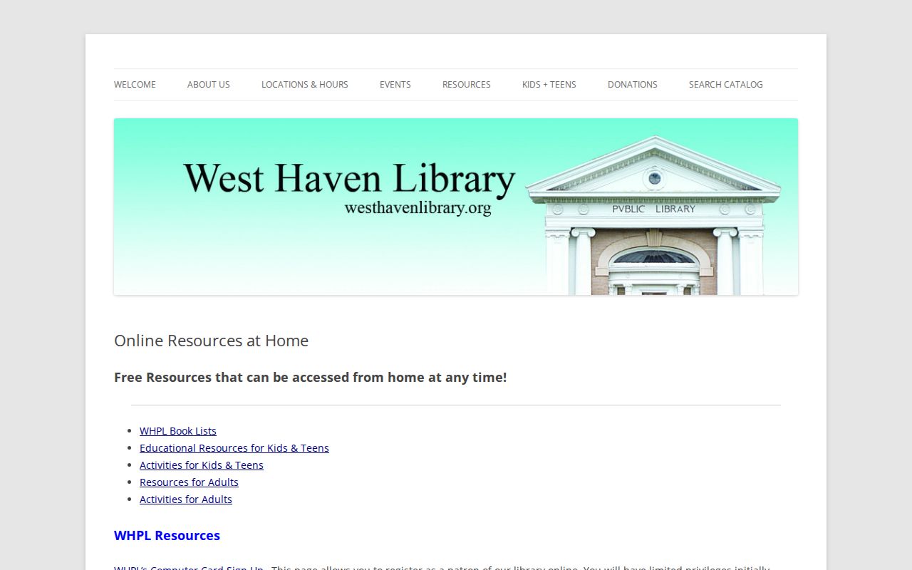 West Haven Public Library research and genealogy resource index