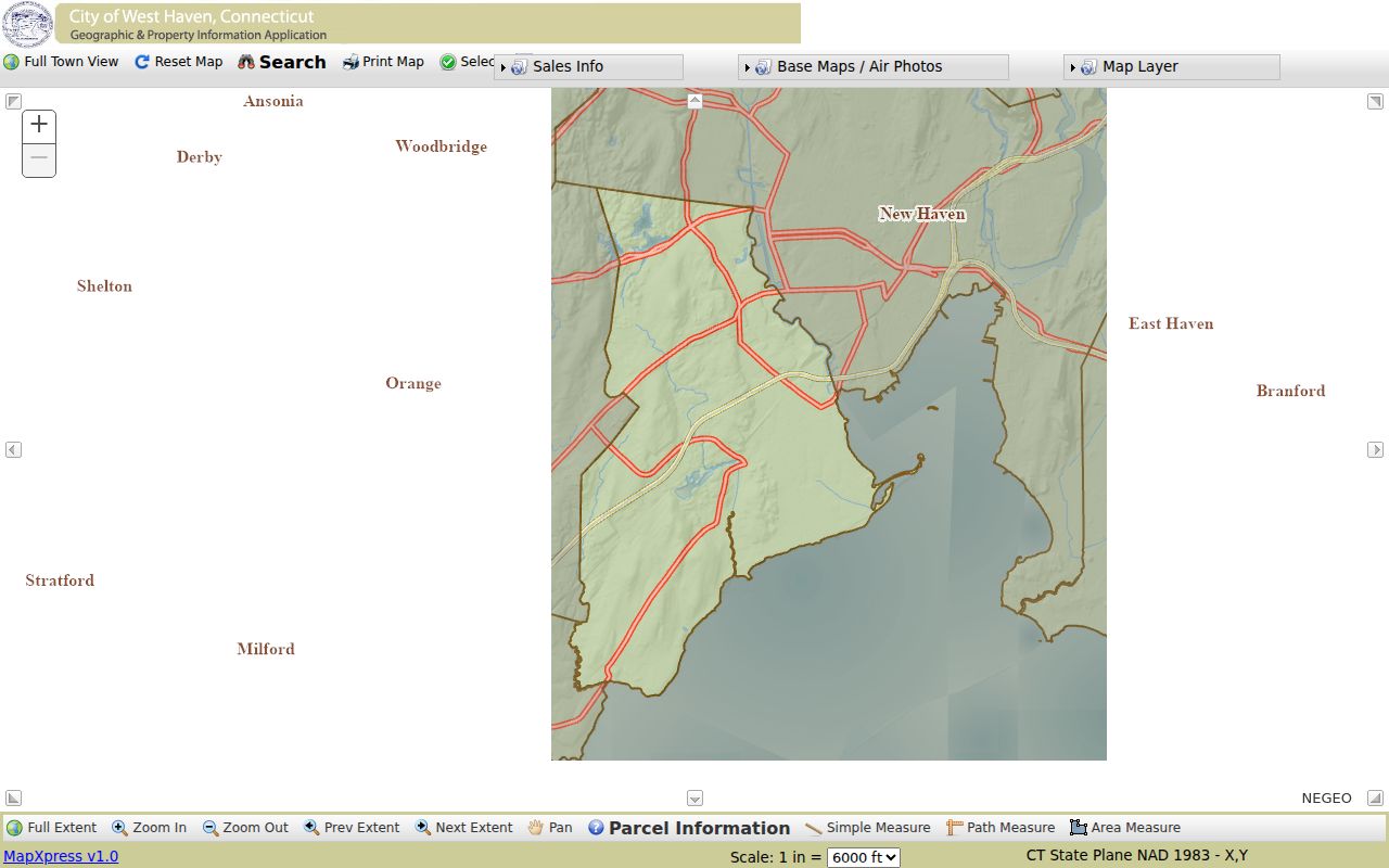 West Haven MapXpress GIS parcel map and layer controls