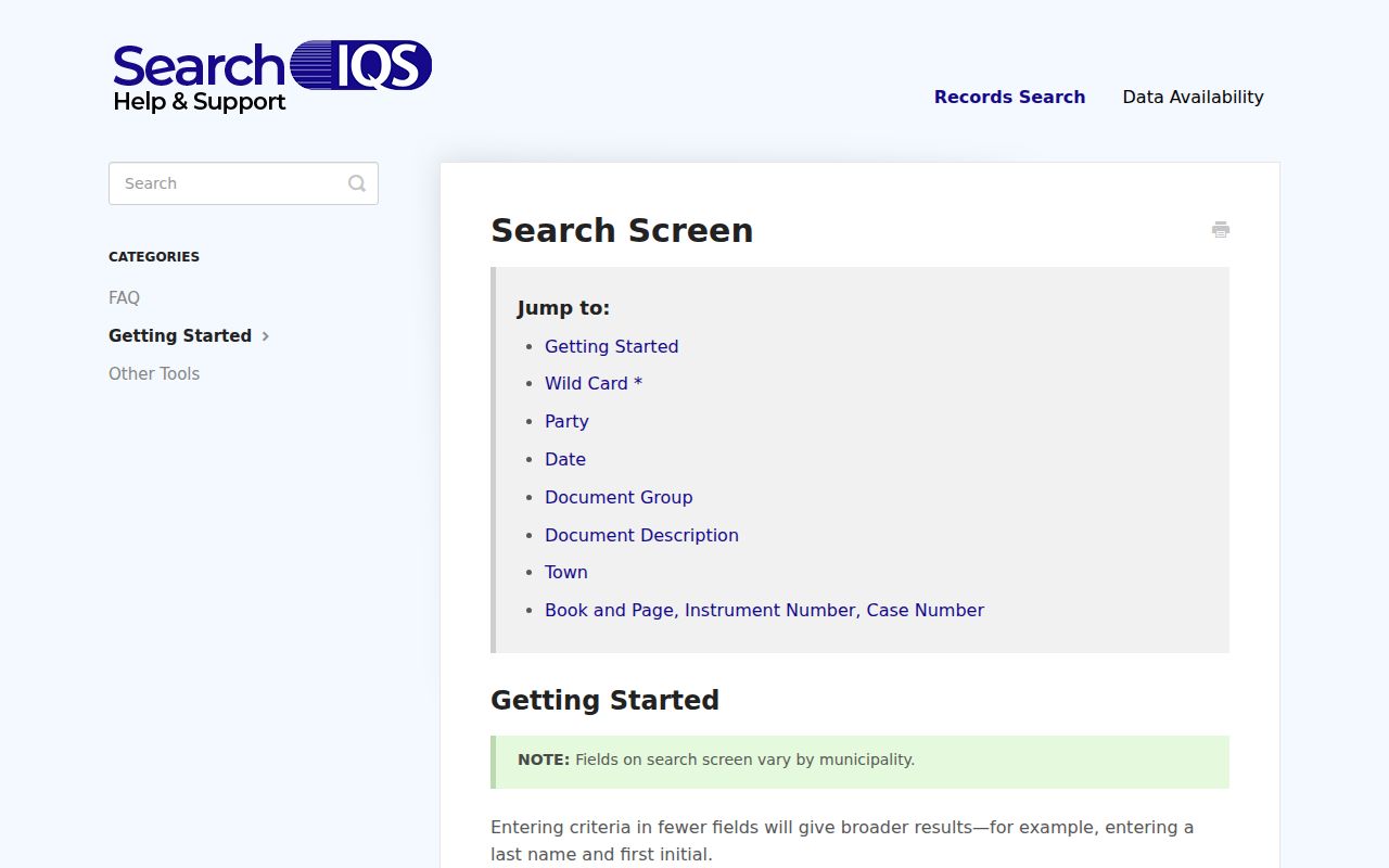 SearchIQS party, date, document, book and page search controls